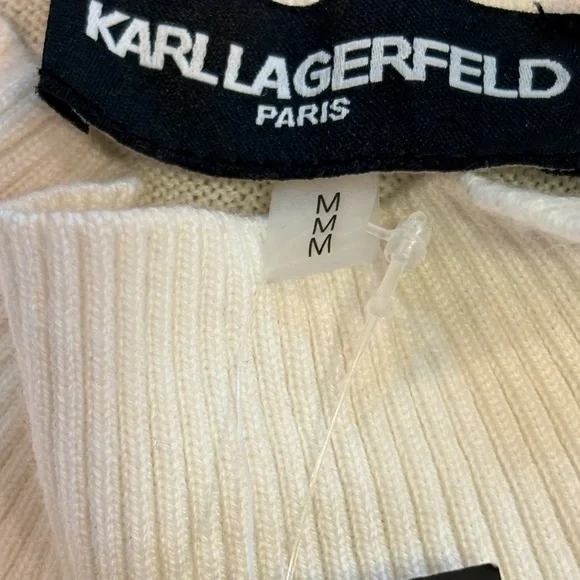 Karl Lagerfeld Paris Ivory Mock Neck Merino Wool Jeweled Shoulder Sweater M NWT - Picture 4 of 6